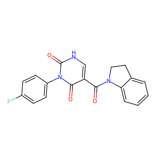 3-(4-fluorophenyl)-5-(indoline-1-carbonyl)pyrimidine-2,4(1H,3H)-dione structure
