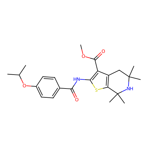 methyl 5,5,7,7-tetramethyl-2-[(4-propan-2-yloxybenzoyl)amino]-4,6-dihydrothieno[2,3-c]pyridine-3-carboxylate structure