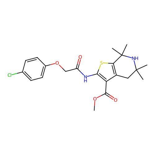 methyl 2-[[2-(4-chlorophenoxy)acetyl]amino]-5,5,7,7-tetramethyl-4,6-dihydrothieno[2,3-c]pyridine-3-carboxylate structure