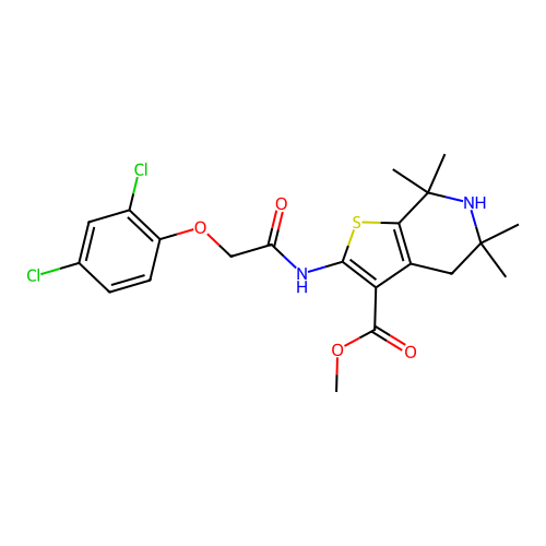 methyl 2-[2-(2,4-dichlorophenoxy)acetamido]-5,5,7,7-tetramethyl-4H,5H,6H,7H-thieno[2,3-c]pyridine-3-carboxylate structure