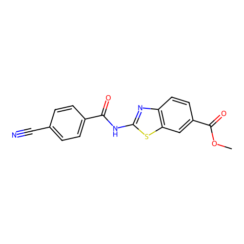 Methyl 2-(4-cyanobenzamido)benzo[d]thiazole-6-carboxylate structure