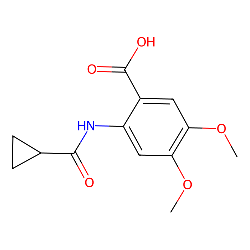2-Cyclopropaneamido-4,5-dimethoxybenzoic acid structure