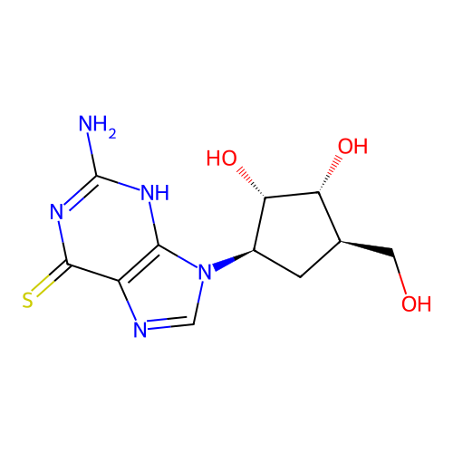 2-amino-9-[(1R,2S,3R,4R)-2,3-dihydroxy-4-(hydroxymethyl)cyclopentyl]-1H-purine-6-thione structure