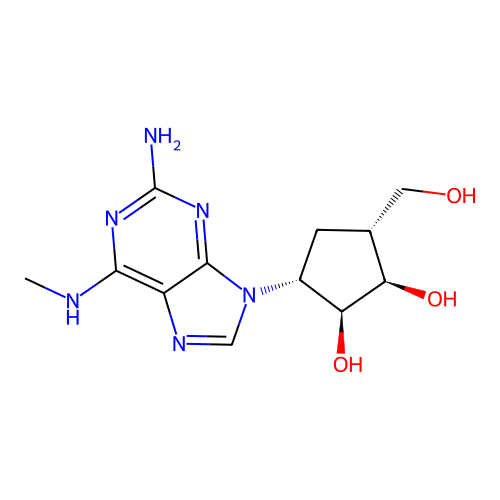 3-(2-Amino-6-methylamino-purin-9-yl)-5-hydroxymethyl-cyclopentane-1,2-diol structure