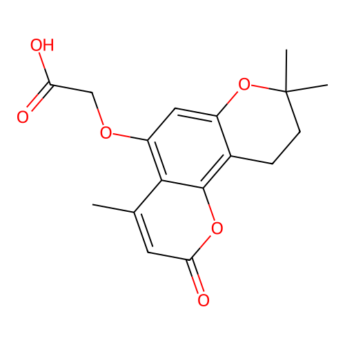 [(4,8,8-trimethyl-2-oxo-9,10-dihydro-2H,8H-pyrano[2,3-f]chromen-5-yl)oxy]acetic acid structure