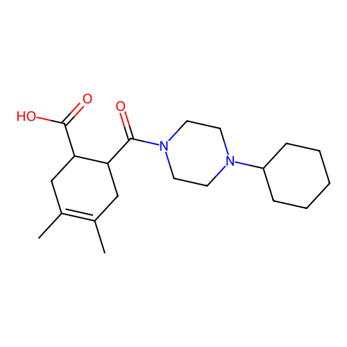 6-[(4-cyclohexylpiperazin-1-yl)carbonyl]-3,4-dimethylcyclohex-3-ene-1-carboxylic acid structure