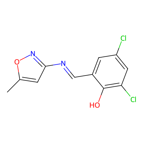 Phenol, 2,4-dichloro-6-[[(5-methyl-3-isoxazolyl)imino]methyl]- structure