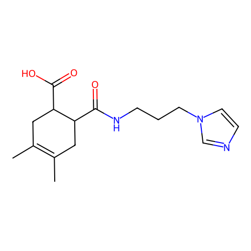 6-[N-(3-imidazolylpropyl)carbamoyl]-3,4-dimethylcyclohex-3-enecarboxylic acid structure