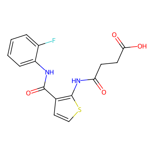 3-(N-{3-[N-(2-fluorophenyl)carbamoyl]-2-thienyl}carbamoyl)propanoic acid structure