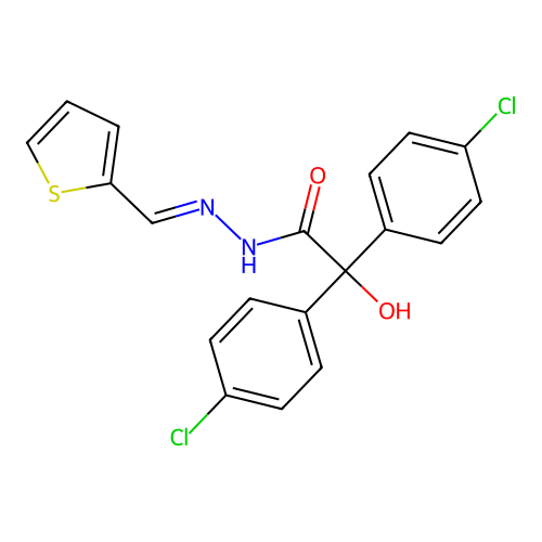 (E)-2,2-bis(4-chlorophenyl)-2-hydroxy-N'-(thiophen-2-ylmethylene)acetohydrazide structure