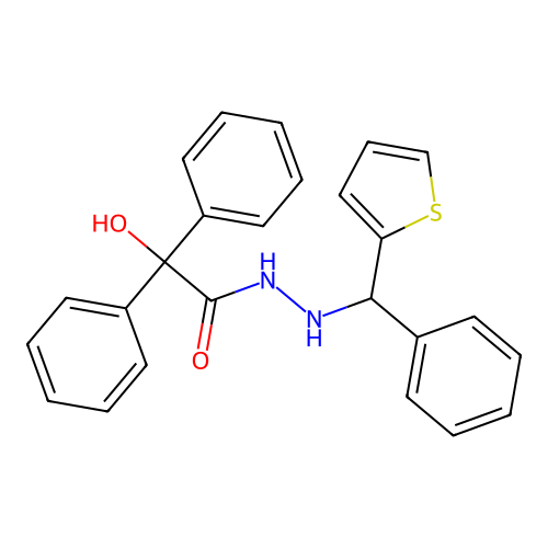 2-hydroxy-2,2-diphenyl-N'-[phenyl(thiophen-2-yl)methyl]acetohydrazide structure