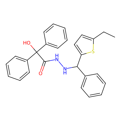 N'-((5-ethylthiophen-2-yl)(phenyl)methyl)-2-hydroxy-2,2-diphenylacetohydrazide structure