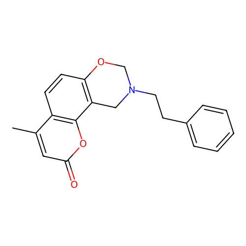 4-methyl-9-(2-phenylethyl)-9,10-dihydro-2H,8H-chromeno[8,7-e][1,3]oxazin-2-one structure