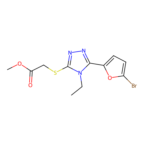 methyl {[5-(5-bromofuran-2-yl)-4-ethyl-4H-1,2,4-triazol-3-yl]sulfanyl}acetate structure