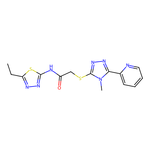 N-(5-ethyl-1,3,4-thiadiazol-2-yl)-2-[(4-methyl-5-pyridin-2-yl-1,2,4-triazol-3-yl)sulfanyl]acetamide structure