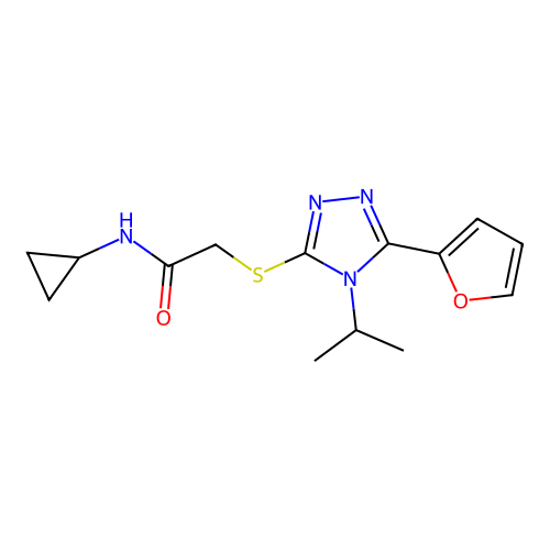 N-cyclopropyl-2-[[5-(furan-2-yl)-4-propan-2-yl-1,2,4-triazol-3-yl]sulfanyl]acetamide structure
