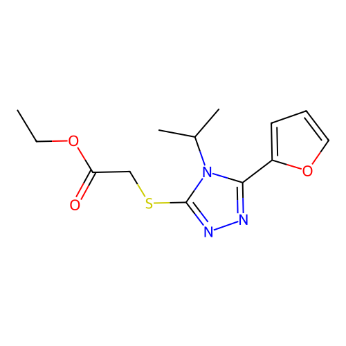 Ethyl 2-[5-(2-furyl)-4-(methylethyl)-1,2,4-triazol-3-ylthio]acetate structure