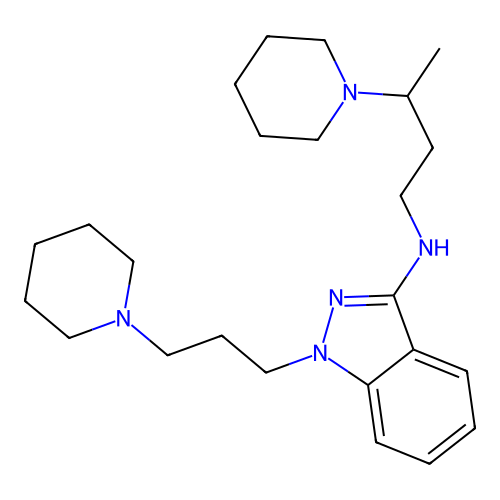 1H-Indazol-3-amine, N-(3-(1-piperidinyl)butyl)-1-(3-(1-piperidinyl)propyl)- structure