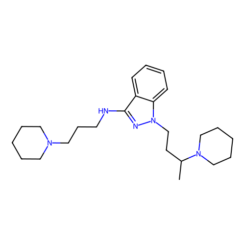 1H-Indazol-3-amine, 1-(3-(1-piperidinyl)butyl)-N-(3-(1-piperidinyl)propyl)- structure