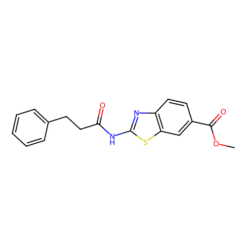 Methyl 2-(3-phenylpropanamido)benzo[d]thiazole-6-carboxylate structure