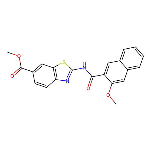 methyl 2-[(3-methoxynaphthalene-2-carbonyl)amino]-1,3-benzothiazole-6-carboxylate structure