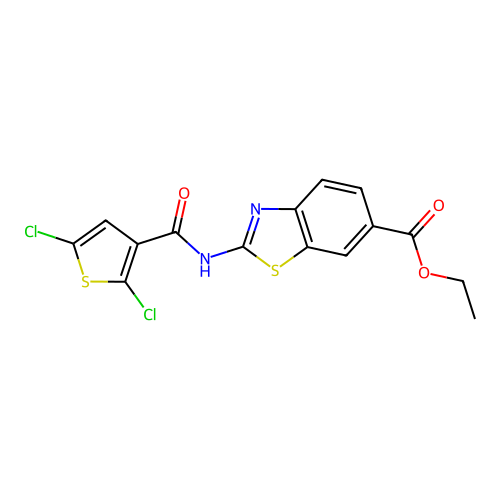 Ethyl 2-(2,5-dichlorothiophene-3-carboxamido)benzo[d]thiazole-6-carboxylate structure