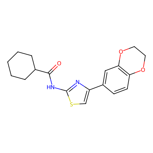 N-[4-(2,3-dihydro-1,4-benzodioxin-6-yl)-1,3-thiazol-2-yl]cyclohexanecarboxamide structure