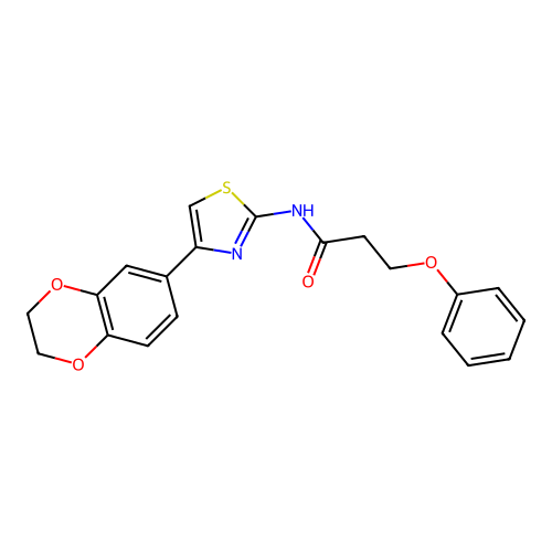 N-[4-(2,3-dihydro-1,4-benzodioxin-6-yl)-1,3-thiazol-2-yl]-3-phenoxypropanamide structure