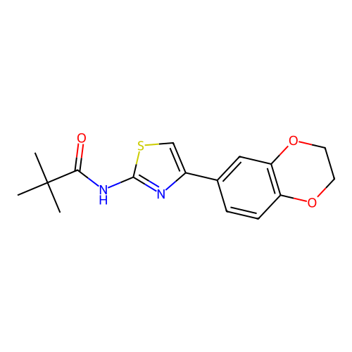 N-[4-(2,3-dihydro-1,4-benzodioxin-6-yl)-1,3-thiazol-2-yl]-2,2-dimethylpropanamide structure