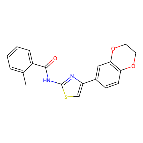 N-[4-(2,3-dihydro-1,4-benzodioxin-6-yl)-1,3-thiazol-2-yl]-2-methylbenzamide structure