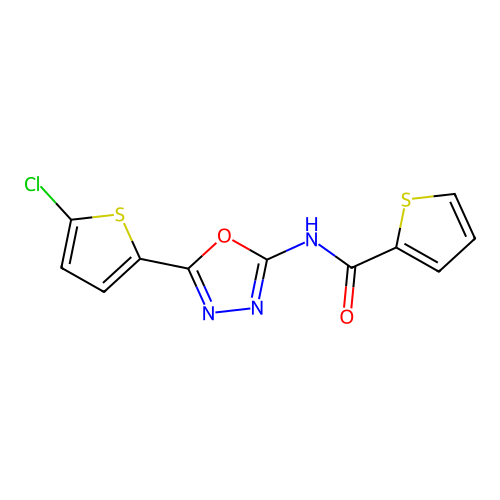 N-[5-(5-chlorothiophen-2-yl)-1,3,4-oxadiazol-2-yl]thiophene-2-carboxamide structure