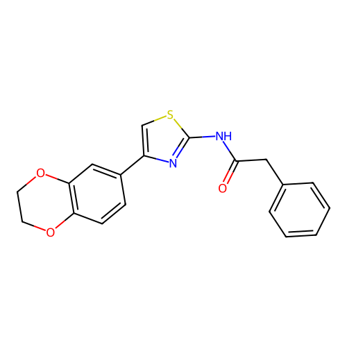N-[4-(2,3-dihydro-1,4-benzodioxin-6-yl)-1,3-thiazol-2-yl]-2-phenylacetamide structure