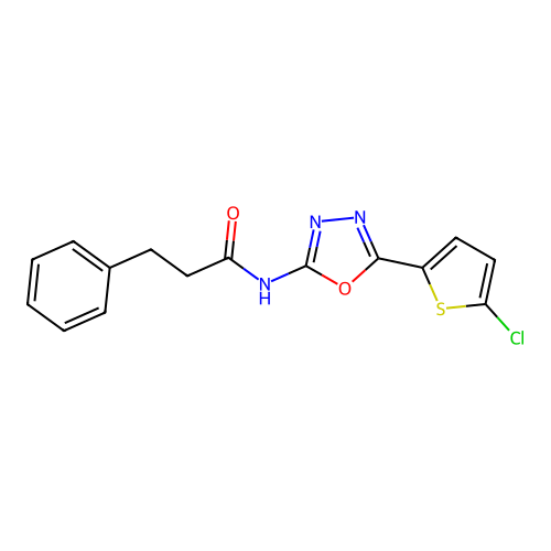 N-[5-(5-chlorothiophen-2-yl)-1,3,4-oxadiazol-2-yl]-3-phenylpropanamide structure