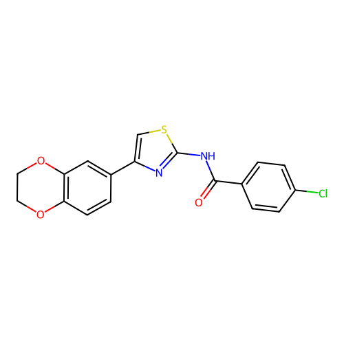 4-chloro-N-[4-(2,3-dihydro-1,4-benzodioxin-6-yl)-1,3-thiazol-2-yl]benzamide structure