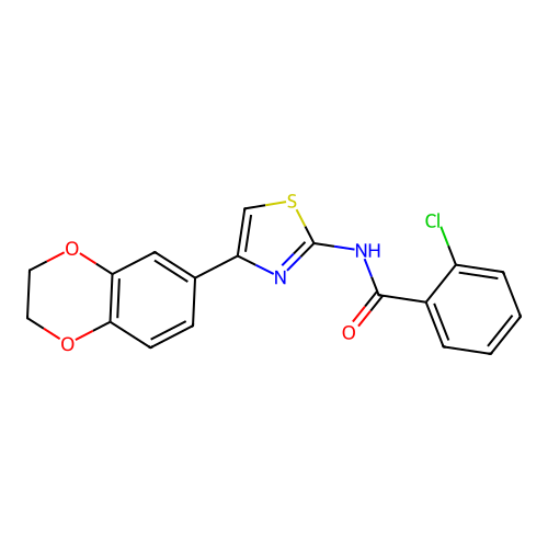 2-chloro-N-[4-(2,3-dihydro-1,4-benzodioxin-6-yl)-1,3-thiazol-2-yl]benzamide structure