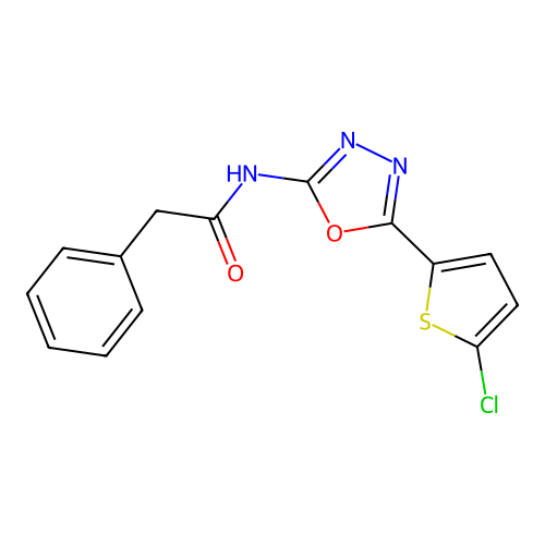 N-[5-(5-chlorothiophen-2-yl)-1,3,4-oxadiazol-2-yl]-2-phenylacetamide structure