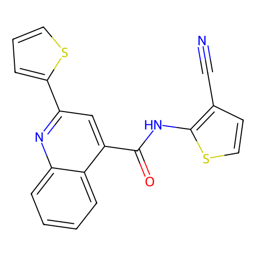 N-(3-cyanothiophen-2-yl)-2-(thiophen-2-yl)quinoline-4-carboxamide structure
