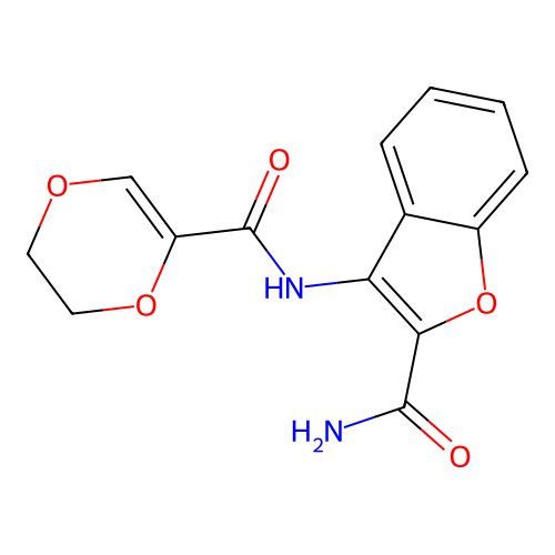 3-(5,6-Dihydro-1,4-dioxine-2-carboxamido)benzofuran-2-carboxamide structure