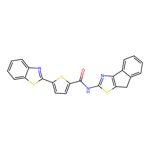 5-(benzo[d]thiazol-2-yl)-N-(8H-indeno[1,2-d]thiazol-2-yl)thiophene-2-carboxamide structure