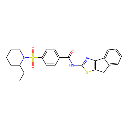 4-((2-ethylpiperidin-1-yl)sulfonyl)-N-(8H-indeno[1,2-d]thiazol-2-yl)benzamide structure