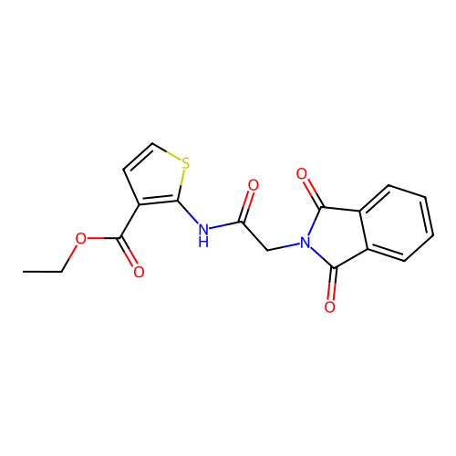 Ethyl 2-(2-(1,3-dioxoisoindolin-2-yl)acetamido)thiophene-3-carboxylate structure