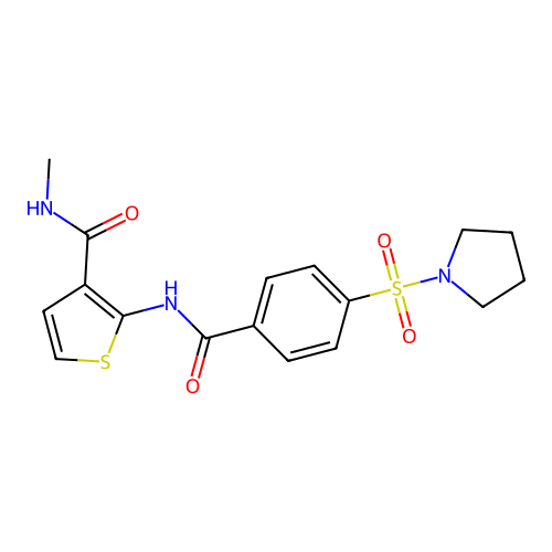 N-methyl-2-(4-(pyrrolidin-1-ylsulfonyl)benzamido)thiophene-3-carboxamide structure