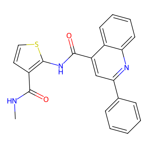 N-[3-(methylcarbamoyl)thiophen-2-yl]-2-phenylquinoline-4-carboxamide structure