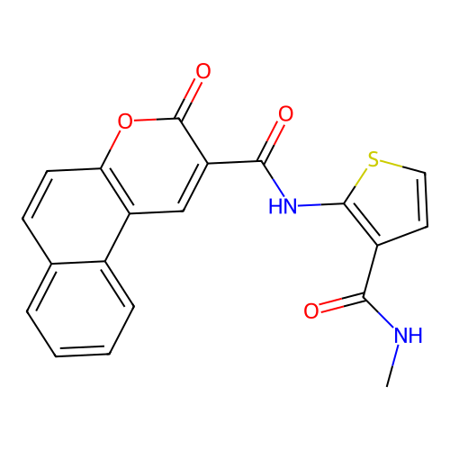 N-[3-(methylcarbamoyl)thiophen-2-yl]-3-oxo-3H-benzo[f]chromene-2-carboxamide structure