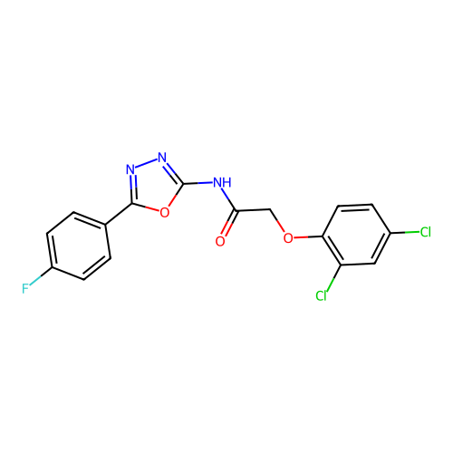 2-(2,4-dichlorophenoxy)-N-[5-(4-fluorophenyl)-1,3,4-oxadiazol-2-yl]acetamide structure