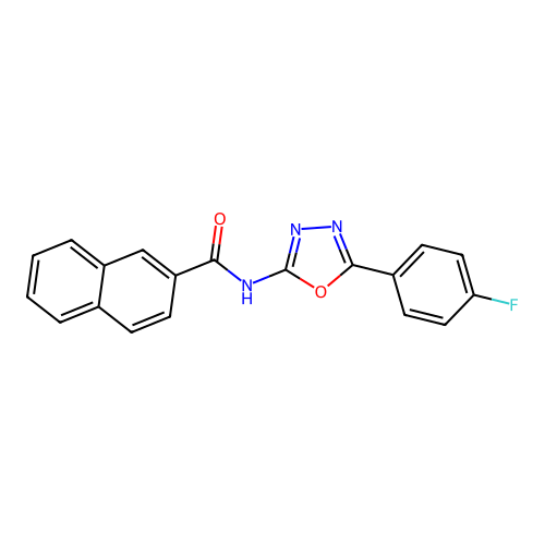 N-[5-(4-fluorophenyl)-1,3,4-oxadiazol-2-yl]naphthalene-2-carboxamide structure