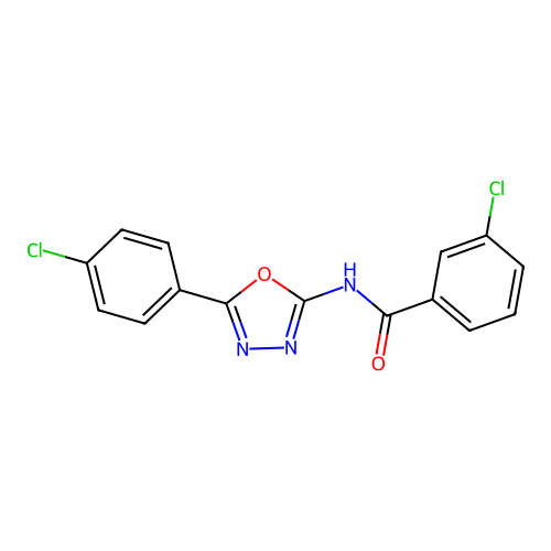 3-chloro-N-[5-(4-chlorophenyl)-1,3,4-oxadiazol-2-yl]benzamide structure