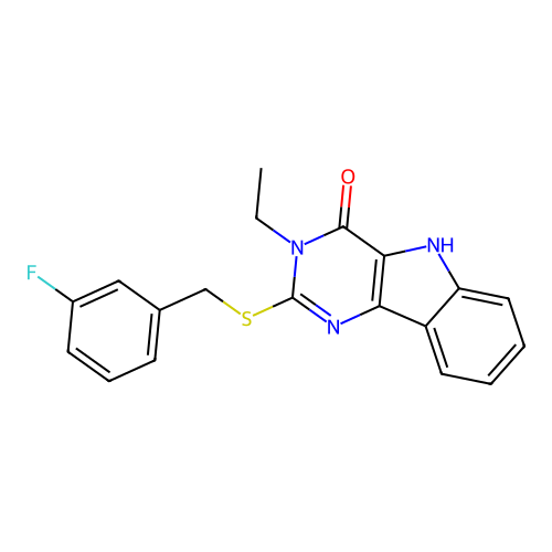 3-ethyl-2-[(3-fluorophenyl)methylsulfanyl]-5H-pyrimido[5,4-b]indol-4-one structure