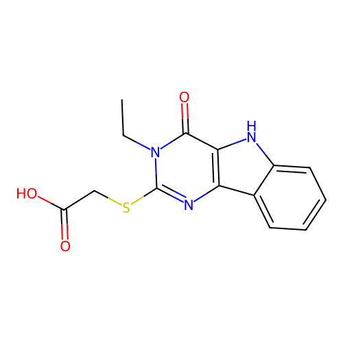 2-((3-ethyl-4-oxo-4,5-dihydro-3H-pyrimido[5,4-b]indol-2-yl)thio)acetic acid structure