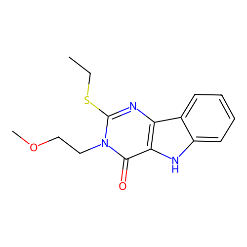 2-ethylsulfanyl-3-(2-methoxyethyl)-5H-pyrimido[5,4-b]indol-4-one structure